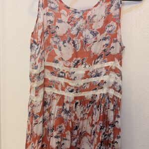Floral Sleeveless Dress - Coral and White